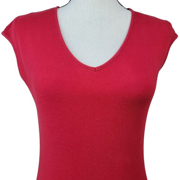 VTG 90s Express Red Knit Dress‎ Womens Sz 4 Cap Sleeve V Neck Minimalist Office - Picture 2 of 6